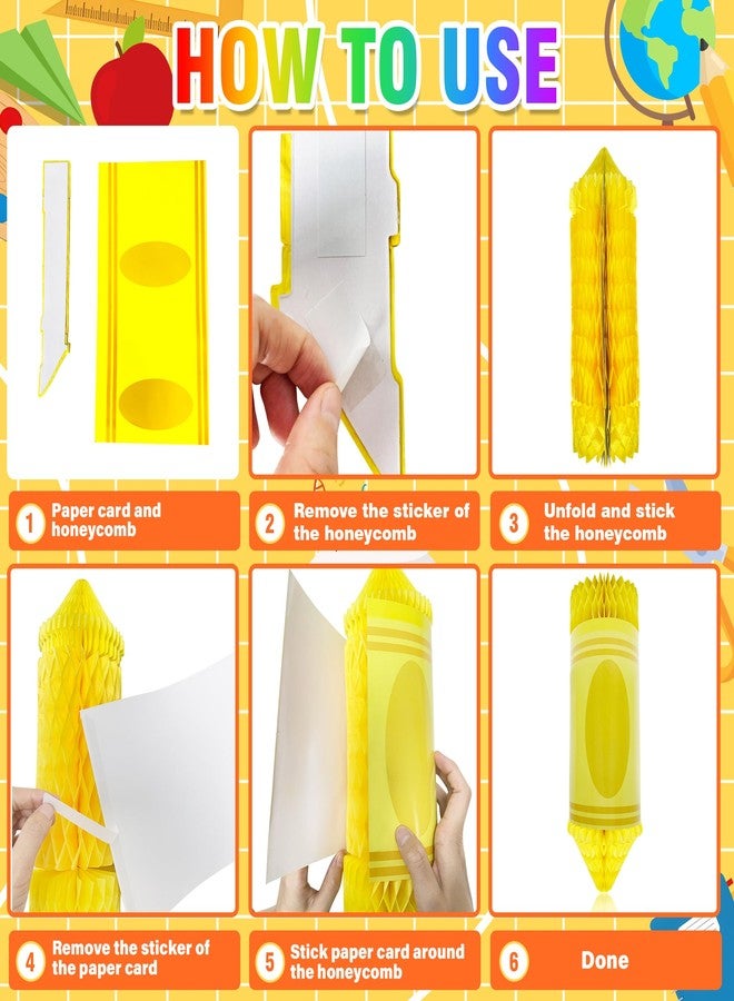 ITTEBISS 12Pcs Back to School Decorations Honeycomb Centerpieces, Crayon Hanging Decorations Colorful Crayon Paper Lanterns Classroom Ceiling Decor for First Day of School Birthday Supplies - Image 3